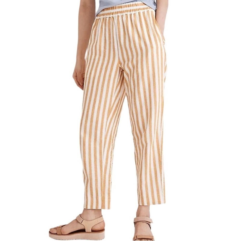 Madewell Tapered Huston Pull-On Crop Pants Stripe Linen Yellow White Small